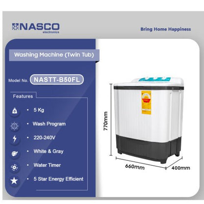 NASCO 5KG NASTT - B50FLTWIN TOP WASHING MACHINE - CompuGhana