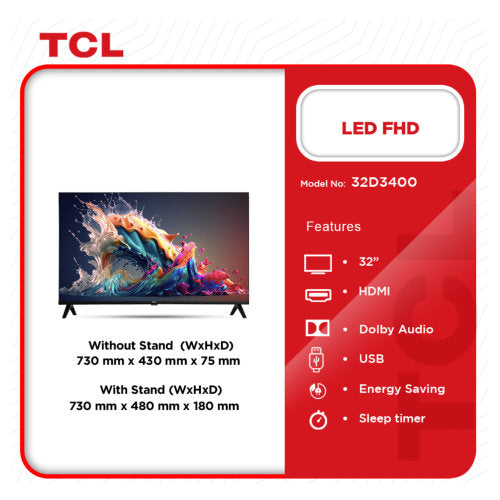 TCL 32''  LED 32D3400 FHD SATELLITE TELEVISION