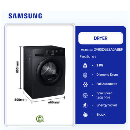 SAMSUNG 9KG DRYER MACHINE BLACK