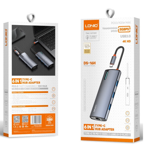 LDNIO 6IN1 HUB ADAPTER TYPE-C DS-16H