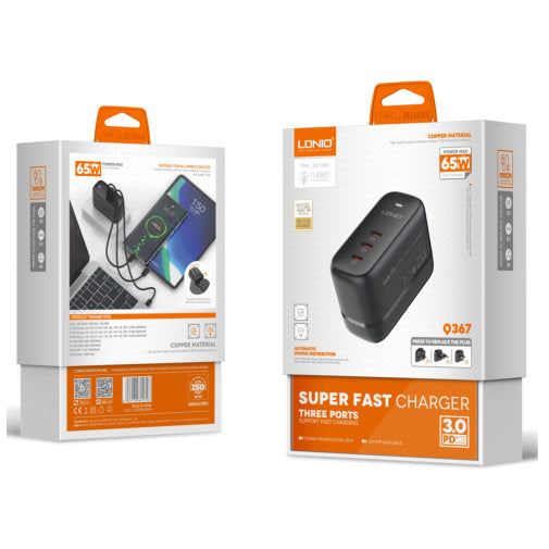 LDNIO Q367 SUPER FAST CHARGER 65W GAN