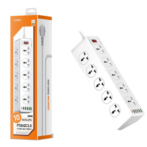 LDNIO UNIVERSAL 10 PORTS+1 PD+1 QC + 4 USB POWER SOCKET SC10610