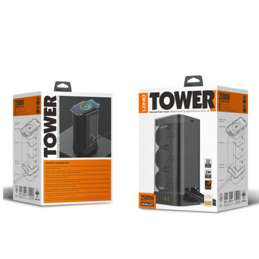 LDNIO TOWER EXTENSION POWER SOCKET 2500W 6 POWER SOCKET+4 USB PORTS + WIRELESS CHARGING 2M SKW6457