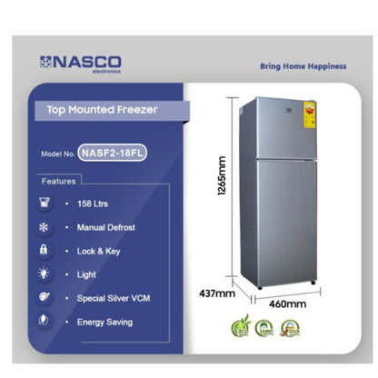 NASCO 158L FRIDGE TOP FREEZER LIGHT GRAY
