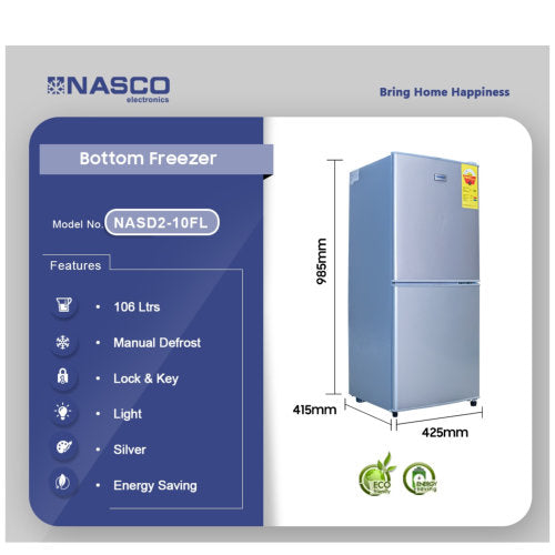 NASCO 106LTR BOTTOM FREEZER REFRIGERATOR