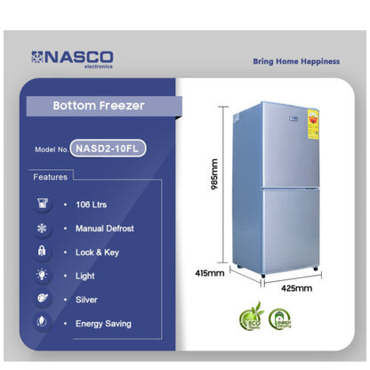 NASCO 106LTR BOTTOM FREEZER REFRIGERATOR