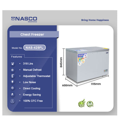 NASCO NAS-425FL 318 LTR CHEST FREEZER SILVER