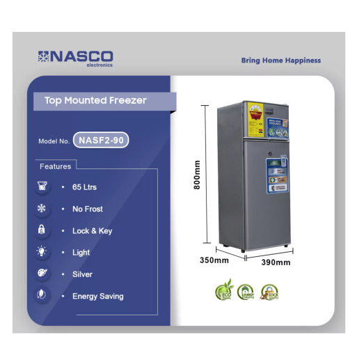 NASCO 65LTR TOP FREEZER REFRIGERATOR
