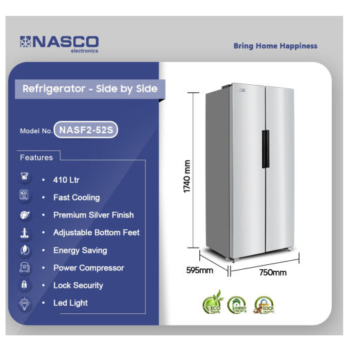 NASCO 410LTRS SIDE BY SIDE REFRIGERATOR