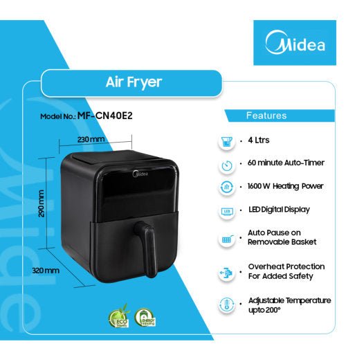 MIDEA 1600W 4L 360 DEGREES HEATING DIGITAL AIR FRYER - CompuGhana