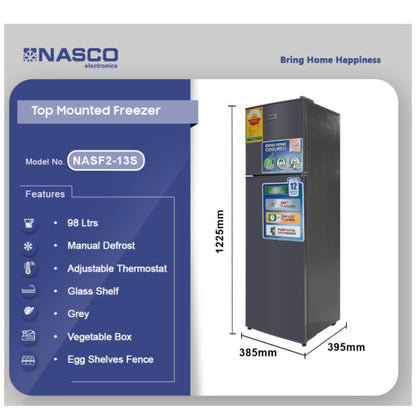 NASCO 98L TOP MOUNT FREEZER SILVER