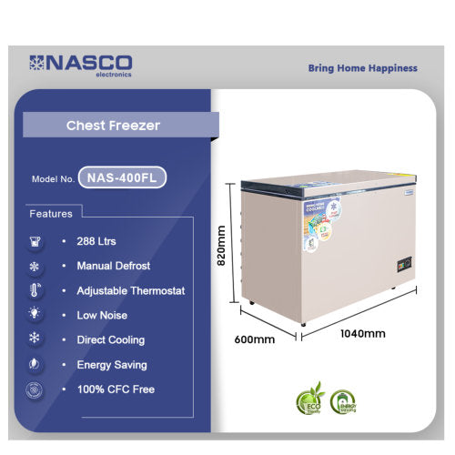 NASCO NAS-400FL-G 288L CHEST FREEZER - GOLDEN