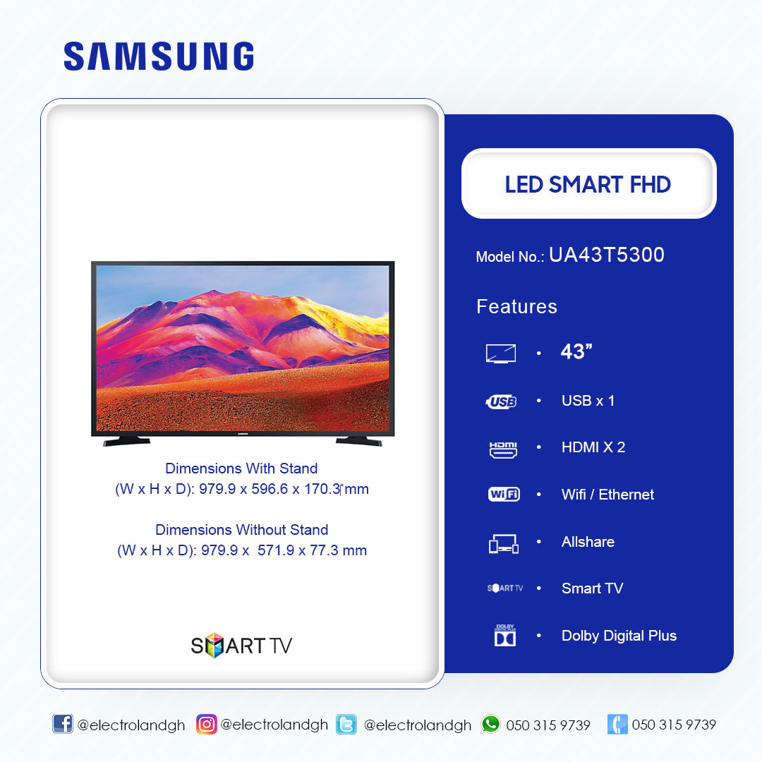 SAMSUNG 43" LED UA43T5300 FHD SMART SATELLITE
