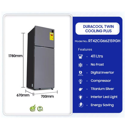 SAMSUNG 411L DOUBLE DOOR TOP MOUNT FREEZER REFRIGERATOR