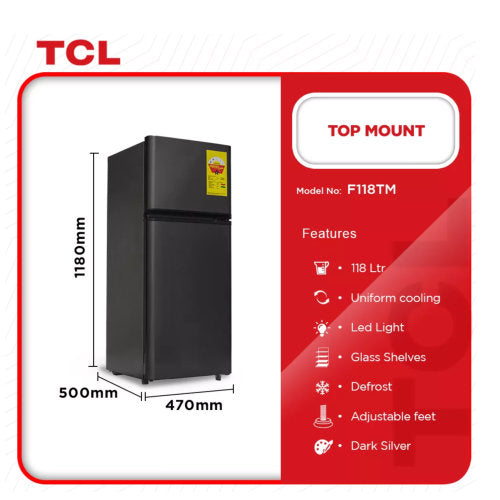 TCL 118L TOP MOUNT FRIDGE SILVER