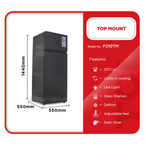 TCL 207L TOP MOUNT FRIDGE SILVER