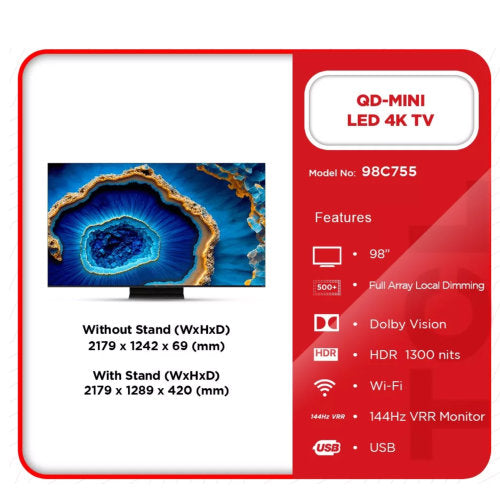 TCL QLED 98C755 QD-MINI LED 4K SMART TELEVISION