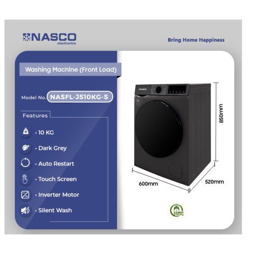NASCO 10KG FRONT LOAD NASFL - JS10KG - S WASHING MACHINE - CompuGhana