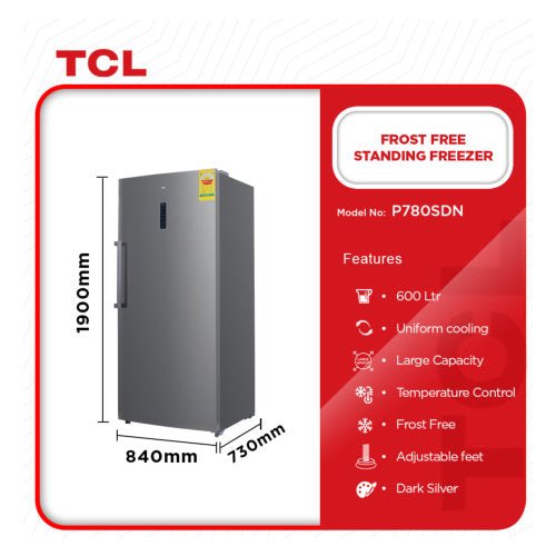 TCL 600L STAINLESS STEEL STANDING FREEZER P780SDN - CompuGhana