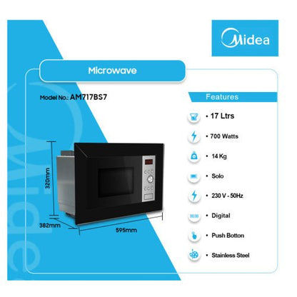MIDEA 17L BUILT - IN AM717BS7 - B SOLO MICROWAVE BLACK - CompuGhana