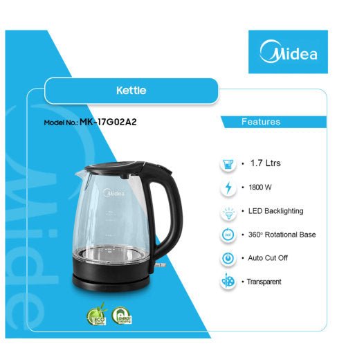 MIDEA 1.7L MK - 17G02A2 TRANSPARENT GLASS KETTLE - CompuGhana