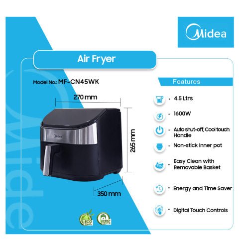 MIDEA MF - CY55WK 1600W 6L 360 DEGREES HEATING DIGITAL AIR FRYER - CompuGhana