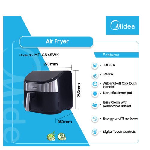 MIDEA MF - CN45WK 1600W 4.5L 360 DEGREES HEATING DIGITAL AIR FRYER - CompuGhana