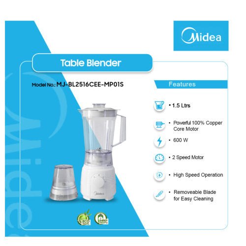 MIDEA 1.5L BLENDER WHITE MJ - BL2516CEE - MP01S - CompuGhana