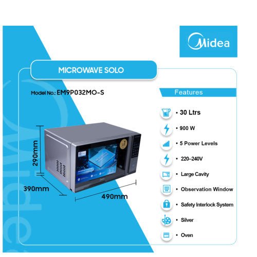 MIDEA EM9P032MO - S 30L SOLO MICROWAVE SILVER - CompuGhana