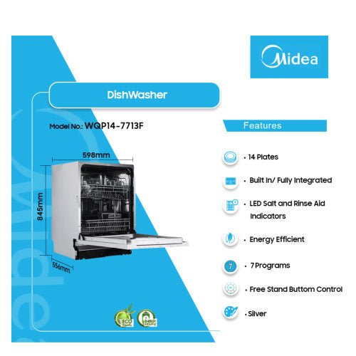 MIDEA DISHWASHER BUILT - IN 14 PLATES SILVER WQP14 - 7713F - CompuGhana