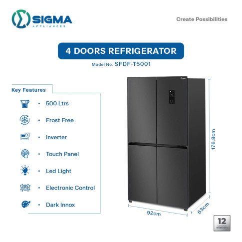 SIGMA 500L 4 DOORS FRIDGE DARK INOX SFDF - T5001 - CompuGhana