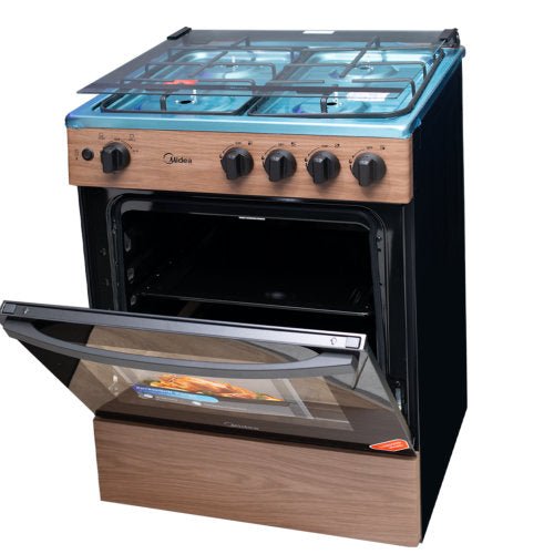MIDEA 4 BURNERS 60X60 GRILL WOOD GAS COOKER 24TMG4G081 - WD - CompuGhana
