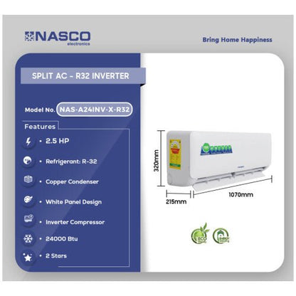 NASCO 2.5HP INVERTER R32 NAS - A24INV - X - R32 AIR CONDITION - CompuGhana