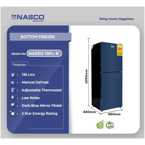 NASCO 136L BOTTOM FREEZER FRIDGE NASD2 - 18FL - B BLACK - CompuGhana