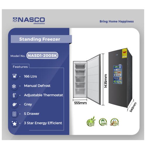 NASCO 166L NASD1 - 200SK STANDING FREEZER SILVER - CompuGhana