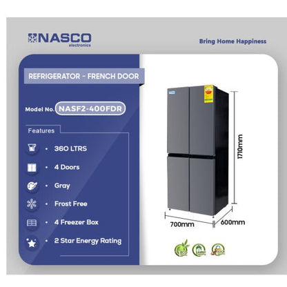 NASCO 360L FRENCH DOOR FRIDGE NASF2 - 400FDR - CompuGhana