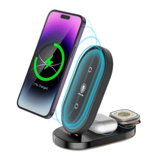 GREEN LION 3IN1 FOLDABLE BRACKET WIRELESS CHARGER 15W BLACK - CompuGhana
