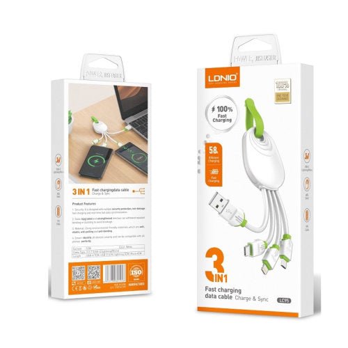 LDNIO 3IN1 FAST CHARGING DATA CABLE LC95 - CompuGhana