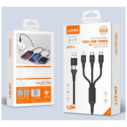 LDNIO 3IN1 FAST CHARGING DATA CABLE 1.2M LC97UC - CompuGhana