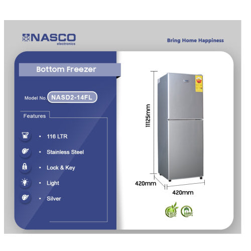 NASCO 116LTR BOTTOM FREEZER REFRIGERATOR
