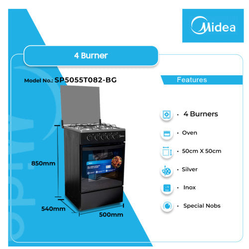 MIDEA P5055T082-BG 50X50 4 BURNERS GAS COOKER